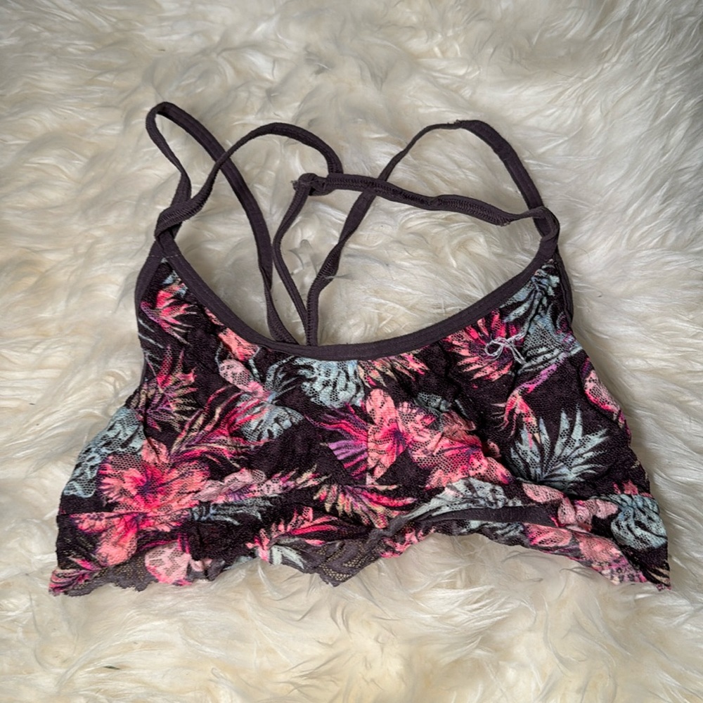 Pink strappy bralette- tropical floral